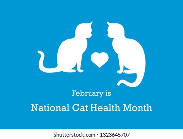 National Cat Health Month vector. Cat silhouette vector. White cat on a blue background. February is National Cat Health Month. Important day