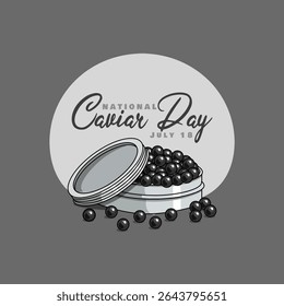 National Caviar Day to celebrate on July 18th. A small can of caviar on a gray background. Food event banner