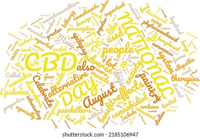 Día Nacional del CBD 8 Agosto Nube De Palabras En El Vector Arte Creativo Colorido De La Espalda Blanca