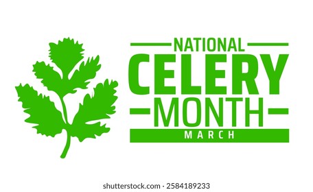 National Celery Month background banner or poster design template. observed every year in March. Holiday concept. Use to any Template, card, poster, placard, template.