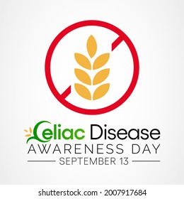 National Celiac Disease awareness day is observed every year on September 13, it is an immune reaction to eating gluten, a protein found in wheat, barley and rye. Vector illustration