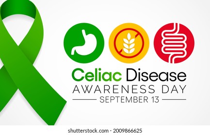 National Celiac Disease awareness day is observed every year on September 13, it is an immune reaction to eating gluten, a protein found in wheat, barley and rye. Vector illustration