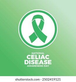 National Celiac Disease Awareness Day poster vector illustration. Green awareness ribbon icon in a circle. Template for background, banner, card. September 13 every year. Important day