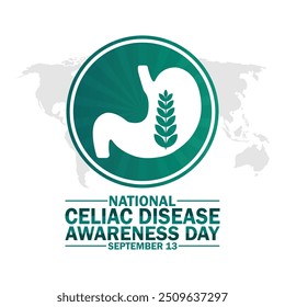 National Celiac Disease Awareness Day. September 13. Holiday concept. Template for background, banner, card, poster with text inscription. Vector illustration.