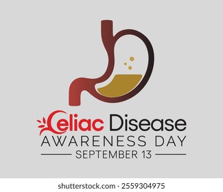 National Celiac Disease awareness day is observed every year on September 13, it is an immune reaction to eating gluten, a protein found in wheat, barley and rye. Vector illustration.