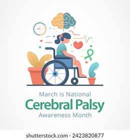 National Cerebral Palsy awareness month is observed every year in March, CP is a group of disorders that affect a person's ability to move and maintain balance and posture. Vector illustration