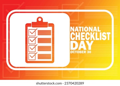 National Checklist Day Vector Template Design Illustration. October 30. Suitable for greeting card, poster and banner