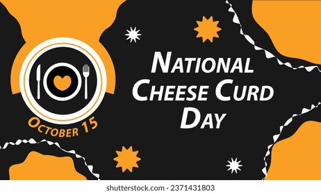 National Cheese Curd Day vector banner design with geometric shapes and vibrant colors on a horizontal background. Happy National Cheese Curd Day modern minimal poster.