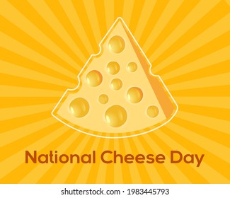 National Cheese Day vector. Cartoon cheese icon on a yellow background in Pop Art style. Keto product. Calcium-rich healthy food. Poster for National Cheese Day, 4th June. Vector.