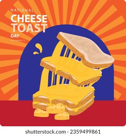 National Cheese Toast Day on september 15, with vector illustration several slices cheese toast, some cheese and text isolated on abstract background for celebrate National Cheese Toast Day.