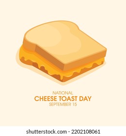 Vector del Día Nacional del Queso. Pan tostado con un vector icono del queso fundido. Dibujo de sándwich de queso. 15 de septiembre. Día importante