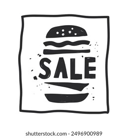 National Cheeseburger Day. clip art of burger with the letters sale on it. template design in doodle style. doodle vector Illustration in naive art with texture.