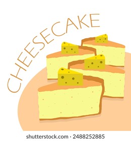 National Cheesecake Day event food banner. Several slices of cheesecake with cheese topping on table on white background to celebrate on July 30th