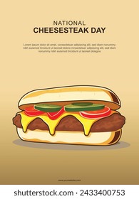 Hintergrund des National Cheesesteak Day. Essen und Trinken. Vektorgrafik.