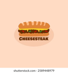 National Cheesesteak Day to celebrate on March 24th. Illustration of a long sandwich containing meat and cheese on beige background. Food event banner.