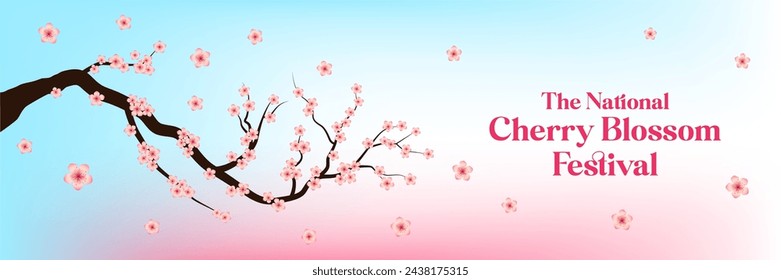 National Cherry Blossoms Festival website banner. Landscape Banner. Cherry Blossoms Vector Background. Cherry Blossoms Festival Artwork. Vector Artwork.