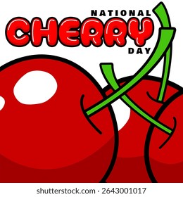National Cherry Day to celebrate on July 16th. Illustration of cherry fruits background with bold text on white background. Fruit event banner.