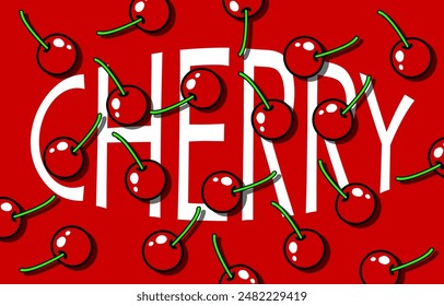 National Cherry Day event fruit banner. Fresh cherry fruits with bold text on red background to celebrate on July 16th