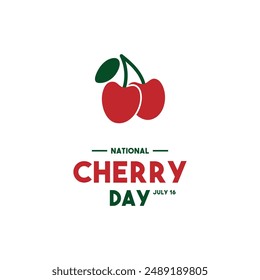 National Cherry Day. July 16. Flat design vector. White background. Eps 10.