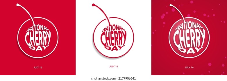 National Cherry Day Typography Icon Artwork in square format on red and white background. Celebrated on July 16. Modern Cherry Icons. Vector Illustrations in EPS 10 File