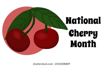 National Cherry Month, horizontal poster or banner design vector illustration with juicy cherries
