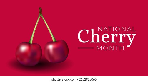 National Cherry Month Red Vector Illustration Banner Background