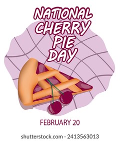 National Cherry Pie Day. Pie top view. Cooked tasty round food pastry pie desserts exact vector, cherry pie.