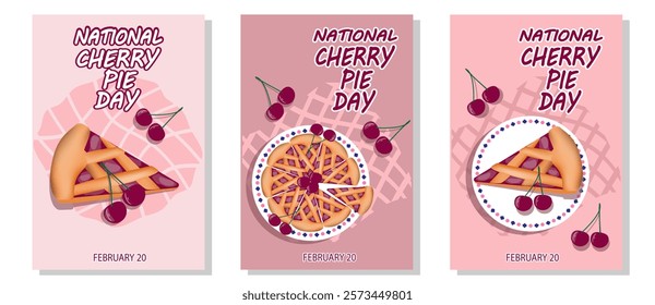 National Cherry Pie Day. Pie top view. Cooked tasty round food pastry pie desserts exact vector, cherry pie.