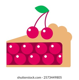 National Cherry Pie Day. Pie top view. Cooked tasty round food pastry pie desserts exact vector, cherry pie.