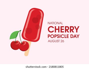 National Cherry Popsicle Day Vector. Cherry Ice Lolly With Fresh Cherries Icon Vector. Red Popsicle Drawing. August 26. Important Day