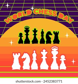 National Chess Day. July 20. International Chess Day. Banner. Poster. Social Media. Futuristic. Vintage