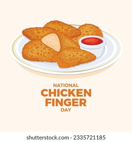 National Chicken Finger Day Vektorgrafik. Frittierte Hühnerfinger mit roter Sauce Symbol Vektorgrafik. Hühnerstreifen auf einer Tellerzeichnung. 27. Juli. Wichtiger Tag