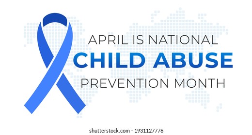 National Child Abuse Prevention Month Banner Design Template. Celebrate Annual In April In United States. Blue Ribbon And Map Silhouette. Concept Of Children Protection And Safety