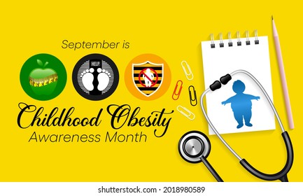 National Childhood Obesity awareness month is observed every year in September to promote healthy growth in children and prevent obesity. Vector illustration