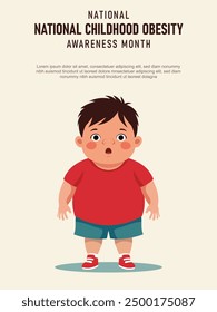 Mes Nacional de Concienciación sobre la Obesidad Infantil. Ilustración vectorial.