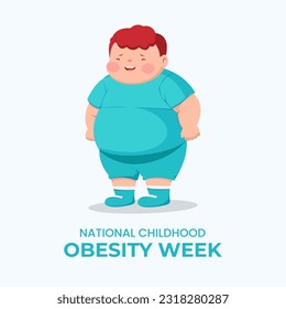 National Childhood Obesity Week with fat boy cartoon vector illustrations. Funny overweight kid flat design