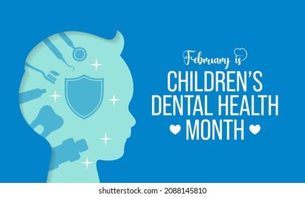 En febrero se celebra cada año un mes nacional de salud dental para niños, con el fin de enseñar a los niños la importancia de una buena higiene bucal a una edad temprana y visitar al dentista con regularidad. Arte vectorial