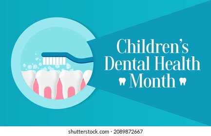 National Children's dental health month is observed every year in February, to teach children the importance of good oral hygiene at an early age and visiting the dentist regularly. Vector art