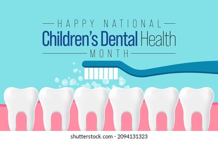 En febrero se celebra cada año un mes nacional de salud dental para niños, con el fin de enseñar a los niños la importancia de una buena higiene bucal a una edad temprana y visitar al dentista con regularidad. Arte vectorial