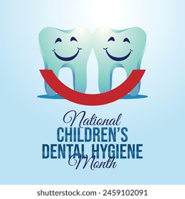 Plantilla de diseño de Vector del Mes Nacional de Salud Dental Infantil. ilustración de salud dental. Vector eps 10. diseño plano.