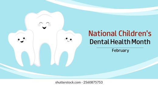 National childrens dental health month. Month to raise awareness about the importance of oral health. Every year in February. Vector banner, card, poster, flyer, presentation.