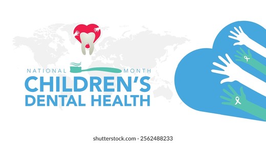 National Children's dental health month is observed every year in February, to teach children the importance of good oral hygiene at an early age and visiting the dentist regularly. Vector art