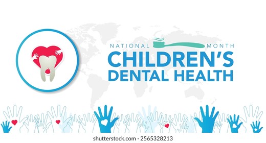 National Children's dental health month is observed every year in February, to teach children the importance of good oral hygiene at an early age and visiting the dentist regularly. Vector art