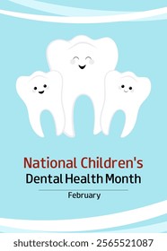 National childrens dental health month vertical background. Month to raise awareness about the importance of oral health. Every year in February. Vector banner, card, poster, flyer, presentation.