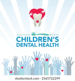 National Children's dental health month is observed every year in February, to teach children the importance of good oral hygiene at an early age and visiting the dentist regularly. Vector art