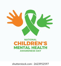 National Children's Mental Health Awareness Day poster vector illustration. Green awareness ribbon and child's handprint icon. Template for background, banner, card. Important day