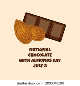 National Chocolate with Almonds Day vector. Chocolate bar with almonds icon vector. Chocolate with Almonds Day Poster, July 8. Important day