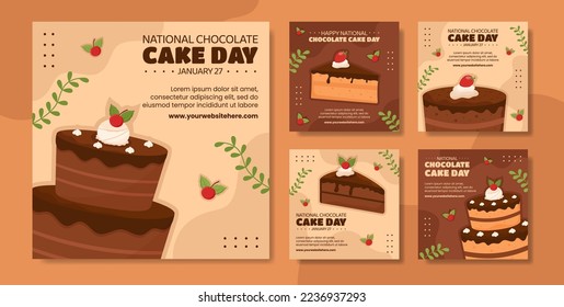 National Chocolate Cake Day Social Media Post Flat Cartoon Hand Drawn Templates Illustration