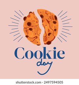 Día nacional de galletas con chispas de chocolate. Vacaciones de comida americana. Dulces y deliciosos pasteles. Feliz día de las galletas. Ilustración vectorial de galletas de chispas de chocolate. Estilo plano retro