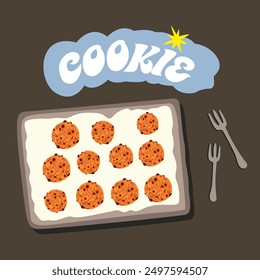 National chocolate chip cookie day. American food holiday. Sweet delicious pastries. Happy cookie day poster. Chocolate chip cookie vector illustration. Retro flat style